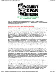 All Racers Communique RE: Sandbagging  Page 1 of 3 IMPORTANT RACER COMMUNIQUE RE: 