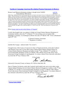 Southern Campaign American Revolution Pension Statements & Rosters Bounty Land Warrant information relating to Joseph Locke VAS959 Transcribed by Will Graves vsl2 VA[removed]