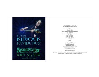 Steve Kimock Residency - June 5, 2015 The Sweetwater Music Hall - Mill Valley CA Set 1: d1t01 - Call Me the Breeze (w/Leslie Mendelson) d1t02 - A New Africa d1t03 - Ice Cream