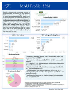 MAU Profile: UAA Located in Anchorage and on community campuses in Southcentral Alaska, the University of Alaska Anchorage (UAA) is committed to serving the higher education needs of the state, its communities, and its d