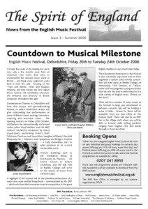 News from the English Music Festival Issue 3 - Summer 2006