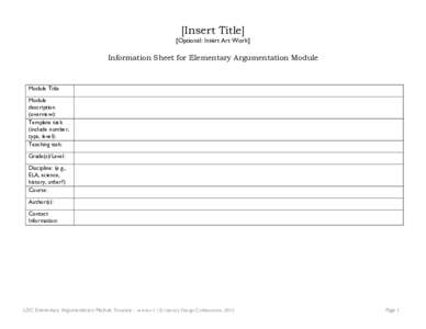 [Insert Title]  [Optional: Insert Art Work] Information Sheet for Elementary Argumentation Module