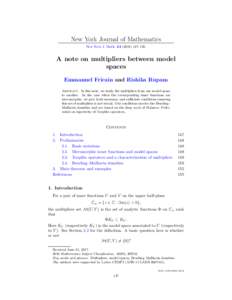 New York Journal of Mathematics New York J. Math–156. A note on multipliers between model spaces Emmanuel Fricain and Rishika Rupam