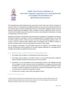 GSR09 – Draft Best Practice Guidelines on innovative regulatory  approaches in a converged world to strengthen the foundation of a global Information Society