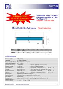 nicrom elect ronic Type 500.20L, 80 kV / 25 Watts, any value from 1 Meg to 1 Gig, 1%, 80 ppm/°C