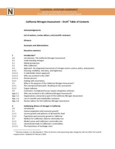California Nitrogen Assessment – Draft 1 Table of Contents Acknowledgements List of authors, review editors, and scientific reviewers Glossary Acronyms and abbreviations Executive summary