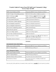 Transfer Guide of Courses from MS Gulf Coast Community College Forestry Major Fall 2009 MSU Course Number and Title  Equivalent MGCCC Course Number(s) & Title(s)