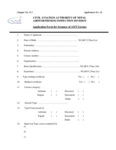 Chapter No: F.2  Application No: 14 CIVIL AVIATION AUTHORITY OF NEPAL AIRWORTHINESS INSPECTION DIVISION