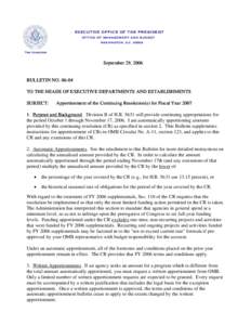 OMB Bulletin No[removed]Apportionment of the Continuing Resolution(s) for Fiscal Year 2007