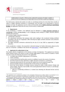 12_Cond.AST.Etudiant.EN[removed]Authorisation to stay for a third-country national for purposes of study (« student ») (articles 55 to 59 of the modified law of 29 August 2008 on the free movement of people and immigra