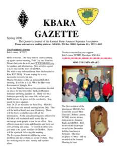SpringKBARA GAZETTE  The Quarterly Journal of the Kamiak Butte Amateur Repeater Association
