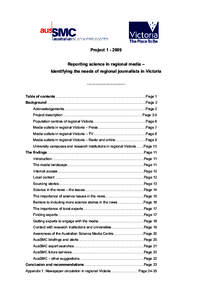 Project[removed]Reporting science in regional media – Identifying the needs of regional journalists in Victoria -------------------------------Table of contents ........................................................