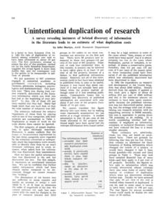 Martyn J. "Unintentional duplication of research" New Scientist, #377, p.338, February 6, 1964