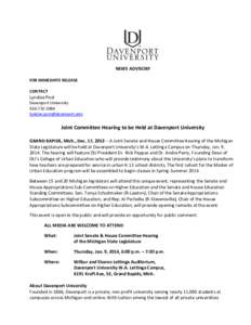 NEWS ADVISORY FOR IMMEDIATE RELEASE CONTACT Lyndsie Post Davenport University