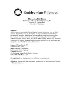 The Look of the Listen Smithsonian Folkways Recordings Lesson plan Designed by Karen Howard University of Washington  Summary