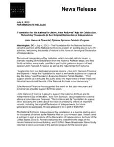 News Release July 4, 2013 FOR IMMEDIATE RELEASE