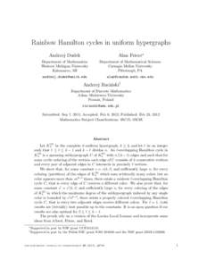 Rainbow Hamilton cycles in uniform hypergraphs Andrzej Dudek Alan Frieze∗  Department of Mathematics