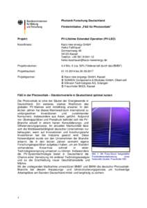 Photonik Forschung Deutschland Förderinitiative „F&E für Photovoltaik“ Projekt:  PV-Lifetime Extended Operation (PV-LEO)