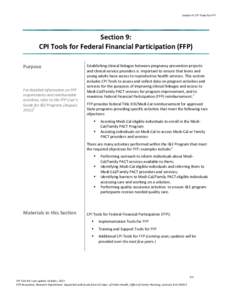 Section 9: CPI Tools for FFP  Section 9: CPI Tools for Federal Financial Participation (FFP) Purpose