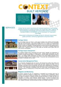 people place heritage  BUILT HERITAGE Context offers a range of heritage services including advice, planning, policy,