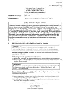 Page 1 of 5 IDEA Objectives: E= 1, 2, 4 I= 3 WILMINGTON UNIVERSITY COLLEGE OF EDUCATION