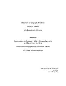 Testimony Gregory H Friedman - November 2, 2011