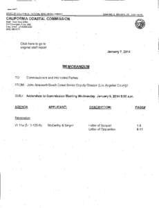 Addendum to Coastal Commission Staff Report And Recommendation Regarding Revocation Request Hearing for Coastal Development Permit No[removed]McCarthy & Singer, Pacific Palisades)