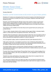 News Release Minister Susan Close Minister for Education and Child Development Minister for Public Sector Thursday, 5 March 2015