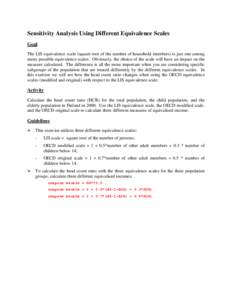 Sensitivity Analysis Using Different Equivalence Scales Goal The LIS equivalence scale (square root of the number of household members) is just one among many possible equivalence scales. Obviously, the choice of the sca