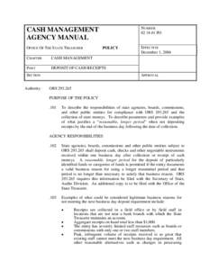 NUMBER[removed]PO CASH MANAGEMENT AGENCY MANUAL OFFICE OF THE STATE TREASURER
