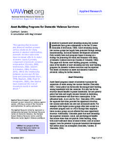 Applied Research  Asset Building Programs for Domestic Violence Survivors Cynthia K. Sanders In consultation with Meg Schnabel