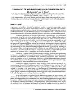 ___________________________________Performance of natural enemies reared on artificial diets 143  PERFORMANCE OF NATURAL ENEMIES REARED ON ARTIFICIAL DIETS J.E. Carpenter1 and S. Bloem2 1