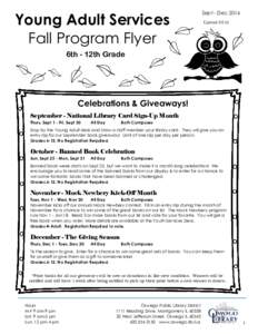 Young Adult Services Fall Program Flyer Sept - Dec 2016 Updated