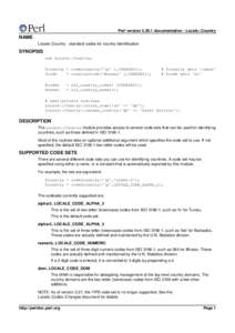 Internationalization and localization / Perl / Locale / ISO 3166-1 / ISO / Country code / Perl module / CPAN / Character encoding / Computing / Computer programming / Software