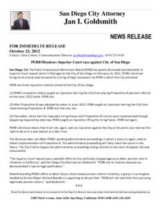 San Diego City Attorney  Jan I. Goldsmith NEWS RELEASE FOR IMMEDIATE RELEASE October 23, 2012