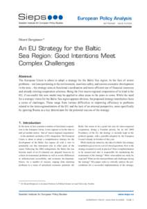 European Policy Analysis SEPTEMBER · ISSUE[removed]Rikard Bengtsson*  An EU Strategy for the Baltic