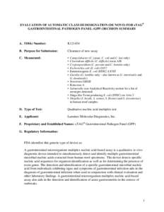 EVALUATION OF AUTOMATIC CLASS III DESIGNATION (DE NOVO) FOR xTAG® GASTROINTESTINAL PATHOGEN PANEL (GPP) DECISION SUMMARY A. 510(k) Number:  K121454