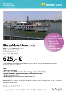 MS ALEMANNIA Flussreisen 2016 Rhein-Mosel-Romantik MS ALEMANNIA