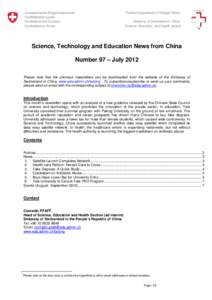 Science, Technology and Education News from China - Number 97 - July 2012