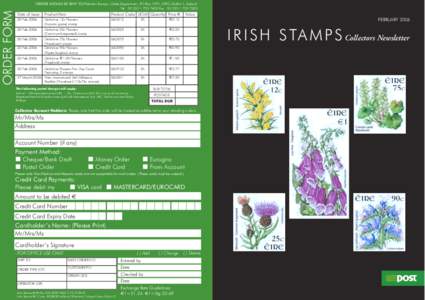 ORDER FORM  ORDERS SHOULD BE SENT TO:Philatelic Bureau, Order Department, PO Box 1991, GPO, Dublin 1, Ireland.