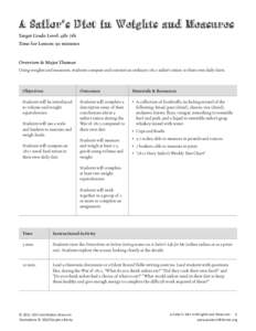 A Sailor’s Diet in Weights and Measures Target Grade Level: 4th-7th Time for Lesson: 90 minutes Overview & Major Themes Using weights and measures, students compare and contrast an ordinary 1812 sailor’s ration to th