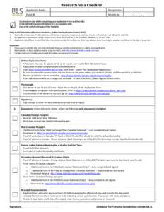 Research Visa Checklist Applicant’s Name Passport No.  Email ID