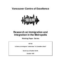 Vancouver Centre of Excellence  Research on Immigration and Integration in the Metropolis Working Paper Series #97-08