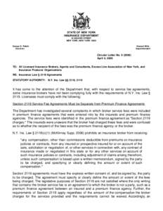 Circular Letter No[removed]Insurance Law § 2119 Agreements