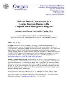 Oregon John A. Kitzhaber, MD, Governor Oregon Coastal Management Program Department of Land Conservation and Development 635 Capitol Street, Suite 150