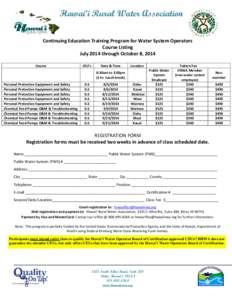 Hawai’i Rural Water Association Continuing Education Training Program for Water System Operators Course Listing July 2014 through October 8, 2014 Course