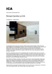 ICA Press release: 29 November 2013 Richard Hamilton at ICA 12 February – 6 April 2014