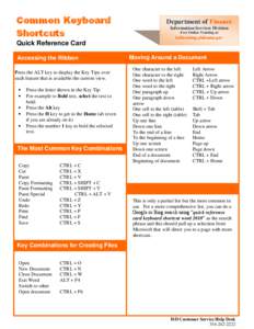 Common Keyboard Shortcuts Department of Finance Information Services Division Free Online Training at