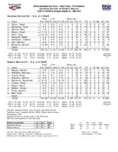 Official Basketball Box Score -- Game Totals -- Final Statistics Cardinal Stritch vs Robert Morris[removed]:59 PM at Arlington Heights, Ill. - RMU ACC Cardinal Stritch 92 • 6-6, 2-1 CCAC ##