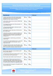Division of Local Government - Home Swimming Pool Safety Checklist